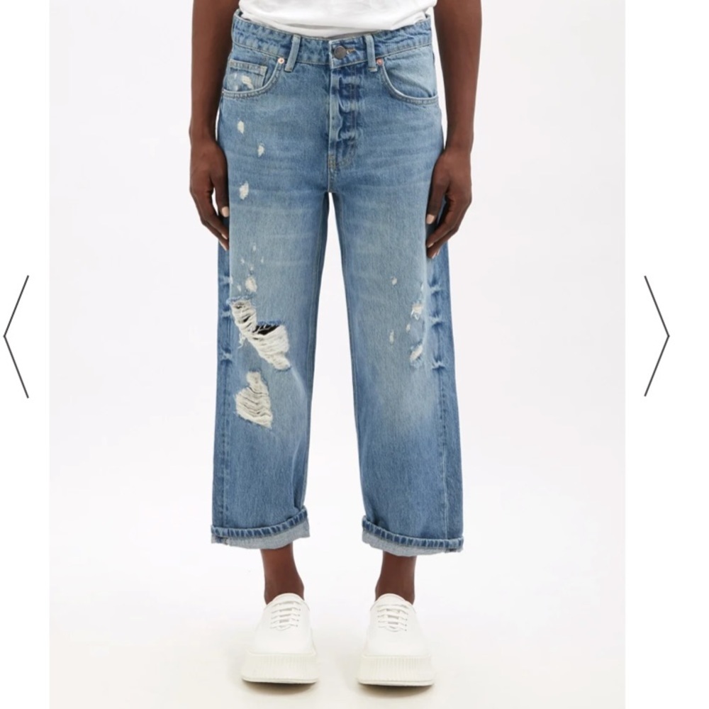 RAEY dad organic-cotton ripped boyfriend jeans 28
